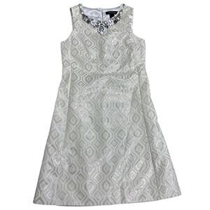 White House Black Market 00 Ivory Jacquard Cocktail Dress Embellished Sleeveless